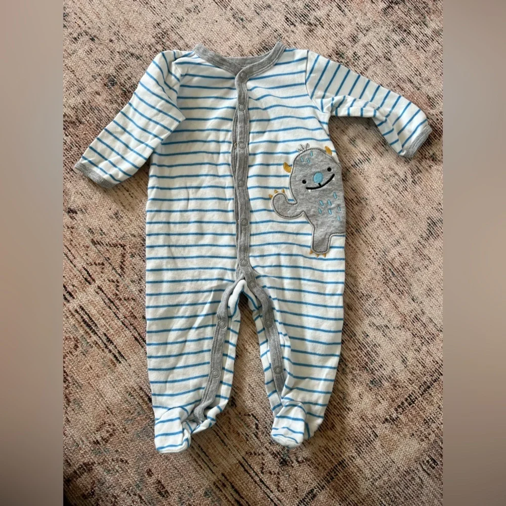 Carter's Blue and Gray Footed One Piece with Cozy Stripes